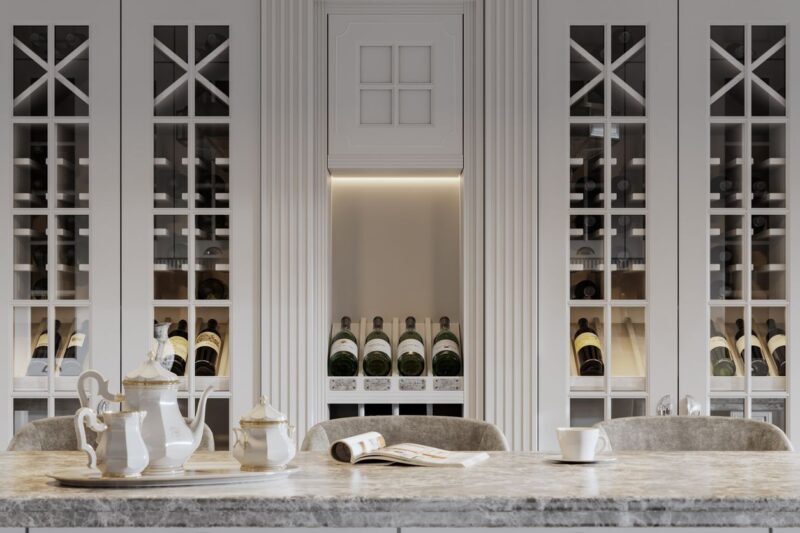 Wine cellar in a beautiful kitchen image generated digitally Luxury home design investments showcased in a high-end interior